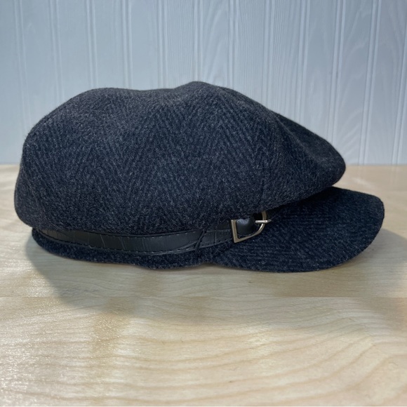 Nine West Gray Wool Herringbone Newsboy Hat with Belt & Buckle Trim - Picture 5 of 11